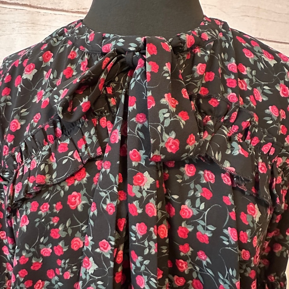 Harvé Benard Black Blouse with Tiny Red Roses! 🌹Large - Picture 2 of 5
